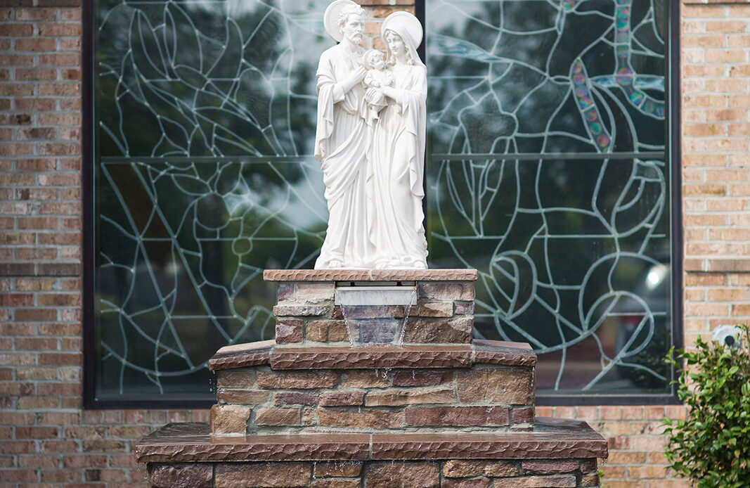 Stop and reflect by our Holy Family statue!